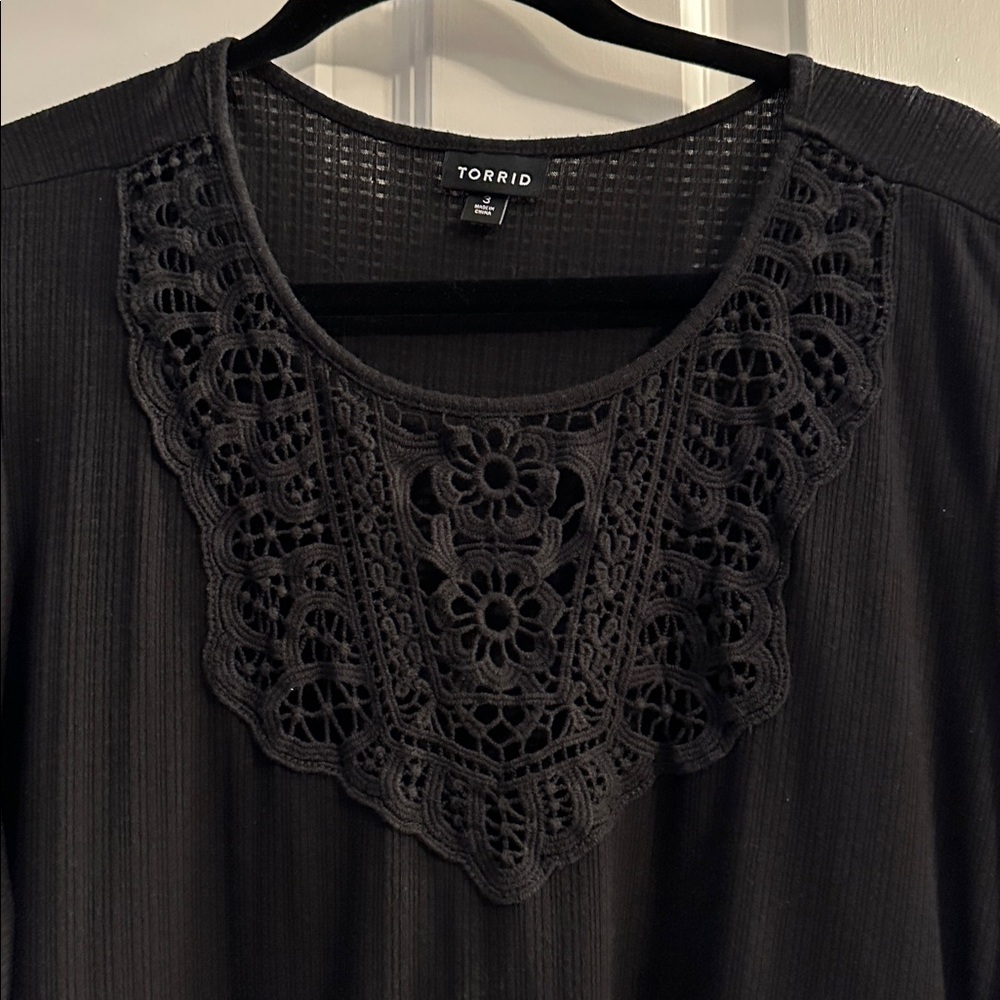 Torrid Black Flutter Sleeve Peplum Blouse